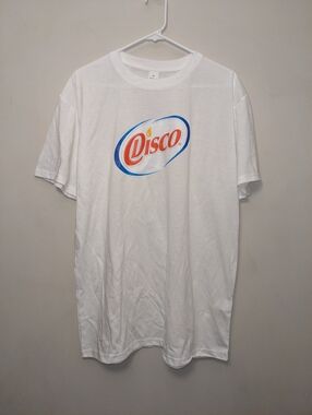Disco crisco Logo White Graphic Cotton T-Shirt